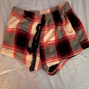 Plaid Fleece Shorts with Drawstring